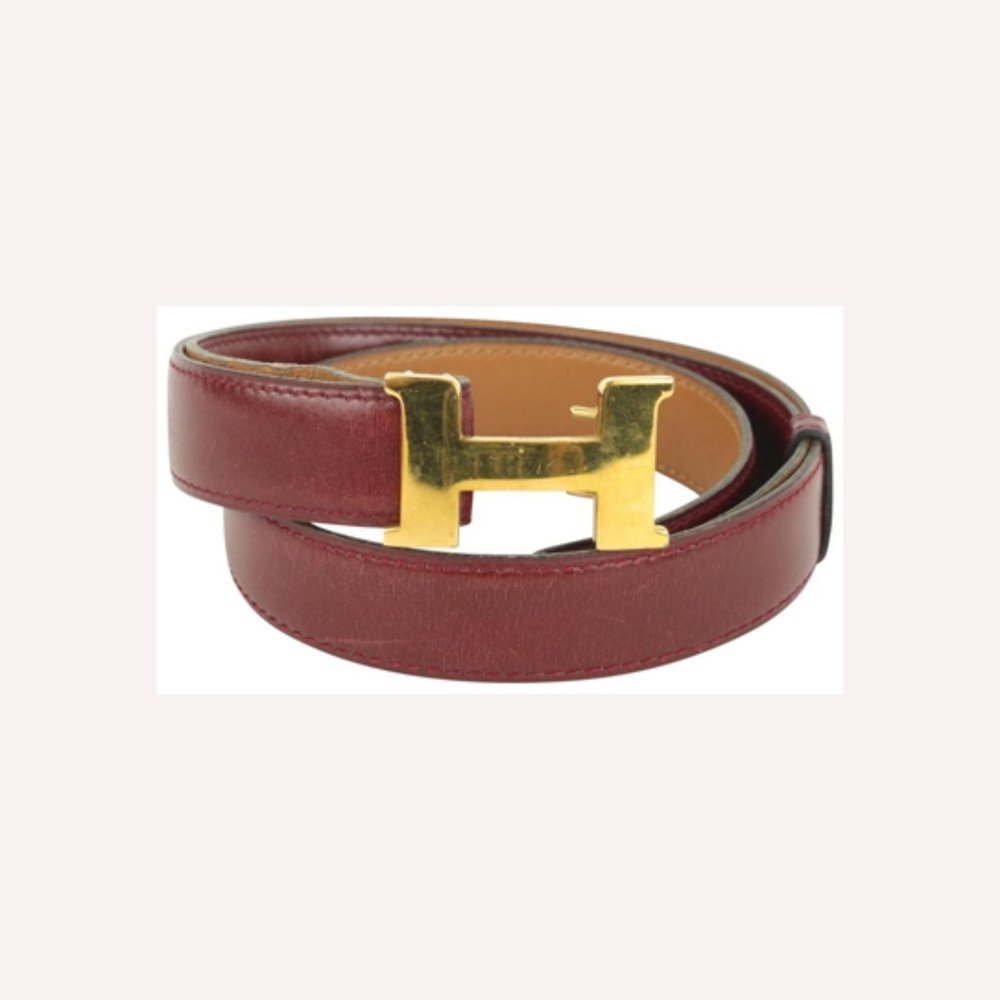Hermès Burgundy x Gold Reversible 24mm Constance H Logo Belt Kit 1014h12